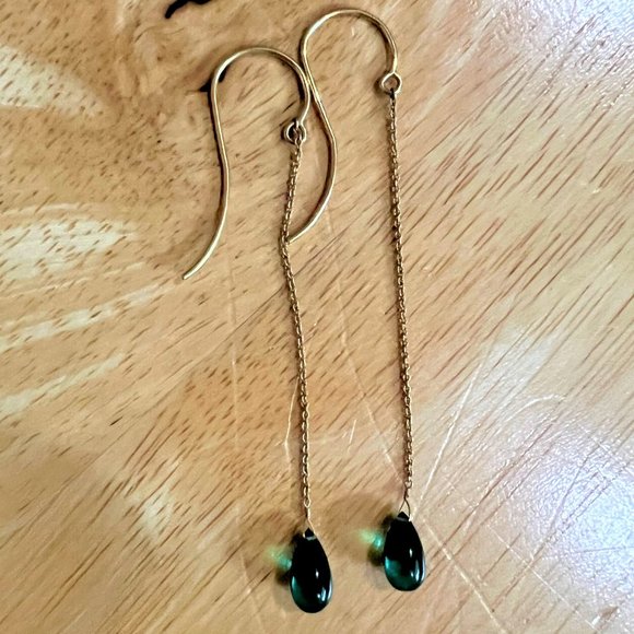 Vtg Green Quartz Teardrop Shoulder Duster Earrings Borealis Jewelry of New York - Picture 3 of 8